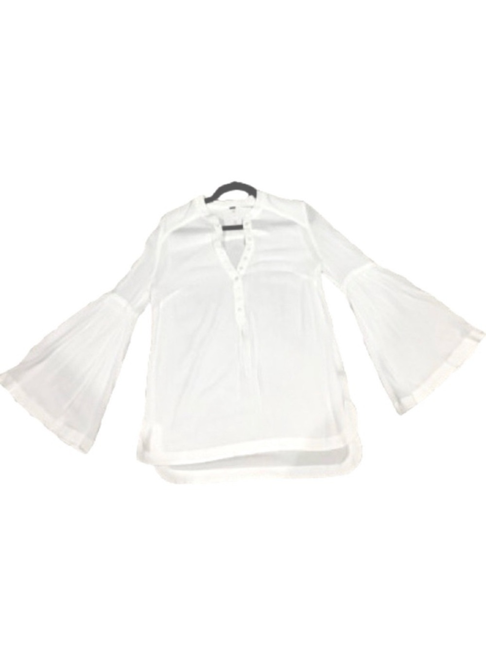 👚🌿 FREE PEOPLE Cream Bell Sleeve Henley Tunic | Small | Sheer Boho Festival Top